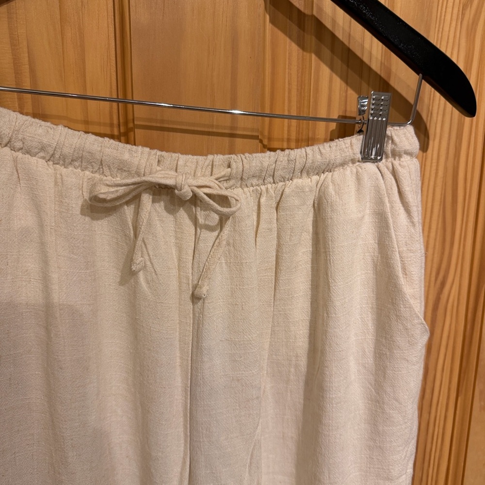 Linen Cream Wide Leg Linen Summer Beach Pants - Picture 5 of 11